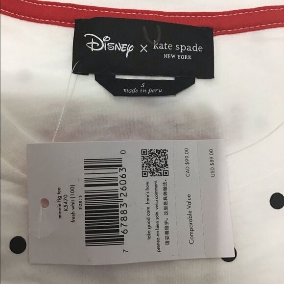 Disney X Kate Spade White Essential Cotton Minnie Mouse T-Shirt New Size Small - Picture 9 of 11
